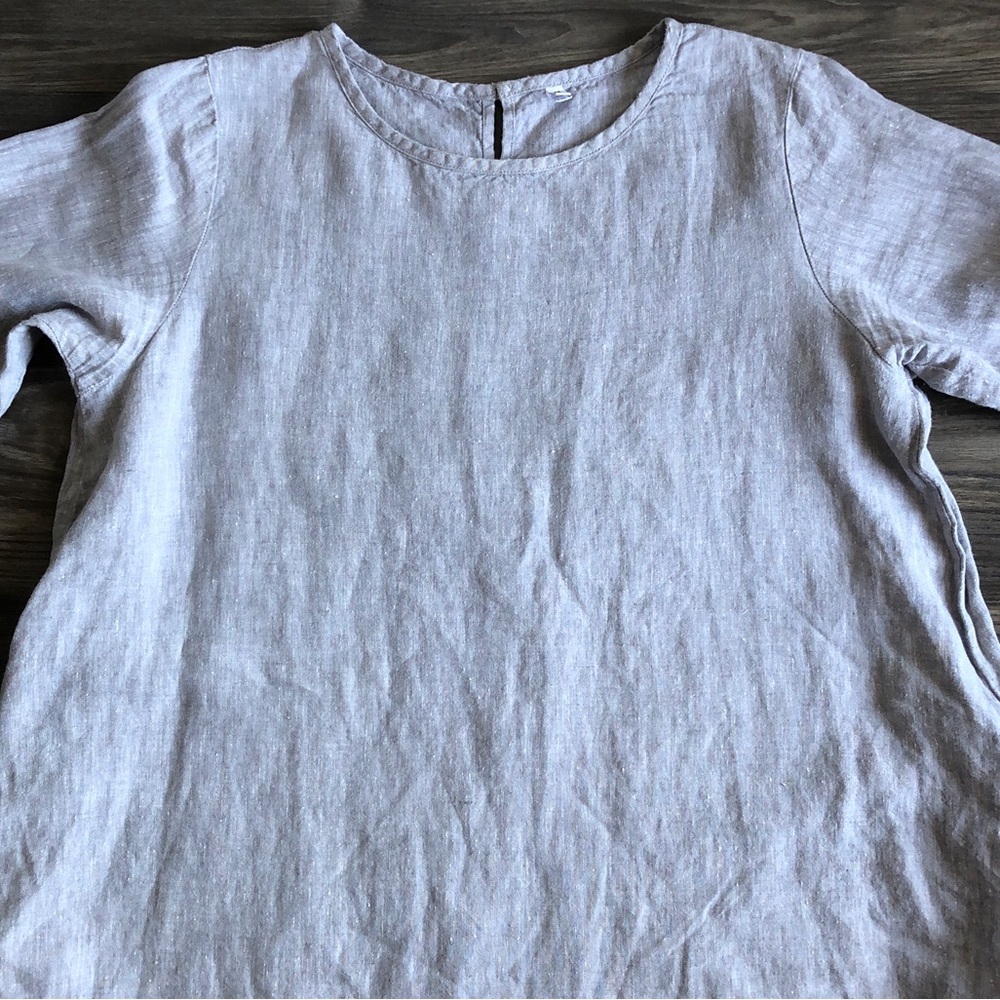 Muji Linen 3/4 Sleeve Pocket Dress Heathered Grey Medium Lagenlook Layering - Picture 2 of 16